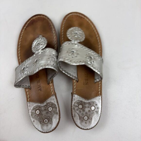 Jack Rogers Palm Beach Navajo Sandals Thong Flip Flops Metallic Silver Sz 7M - Picture 2 of 7
